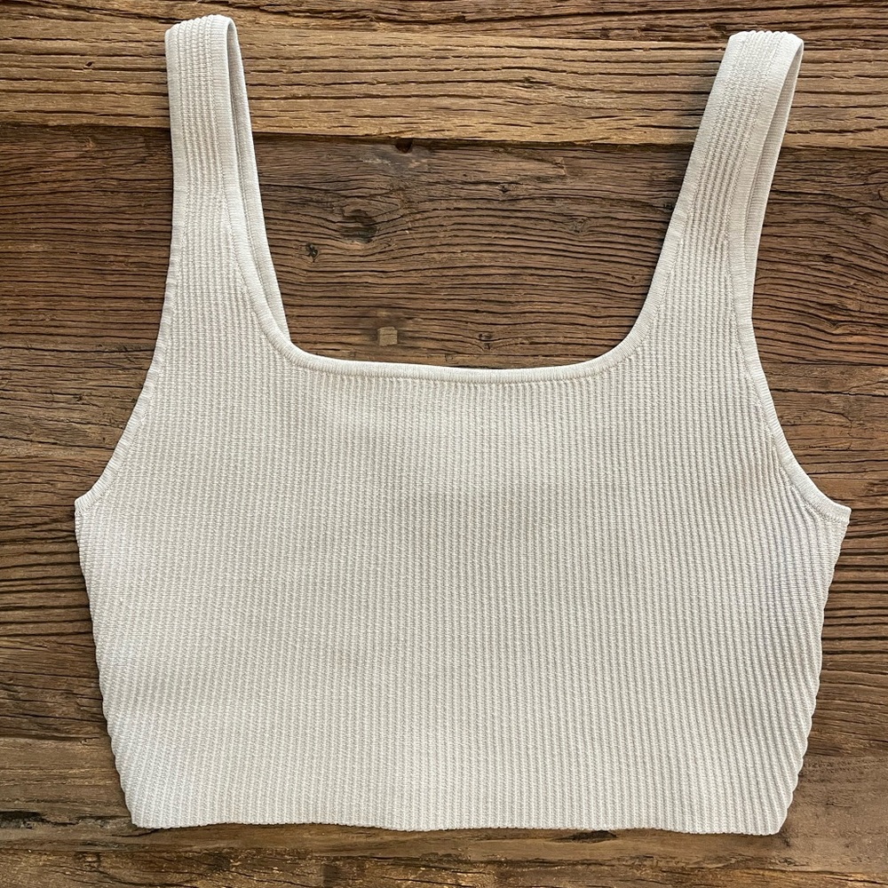 Babaton Sculpt Knit Squareneck Cropped Tank Grey